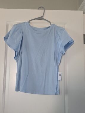Womens Light Blue Short Sleeve Tee with Puff Shoulders Nwt
